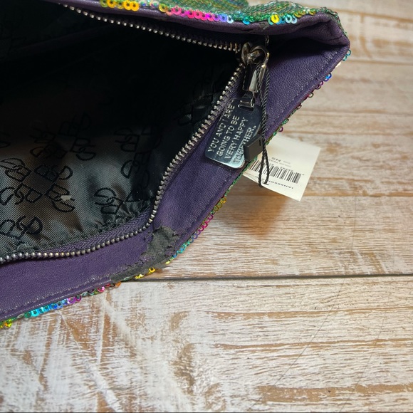 NWT BCBGeneration Multi-Colored Sequin Foldover Clutch Teal - Picture 8 of 16